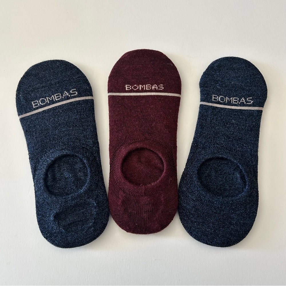 Bombas New 3 pair XL Merino Wool No Show Socks Navy Blue Burgundy